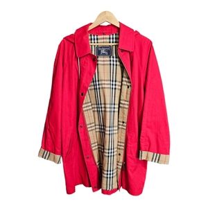 Burberry Red Nova Check Jacket with Detachable Hood Size 12 Reg